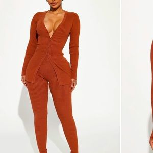 Caramel two piece ribbed set, fashion nova